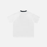 Back view of the white black Loose Short Sleeve T-shirt in a gray background 