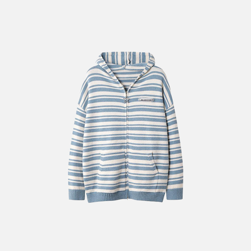 Loose Striped Zip-up Hooded Sweater