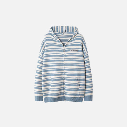 Loose Striped Zip-up Hooded Sweater