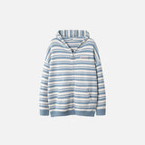 Loose Striped Zip-up Hooded Sweater