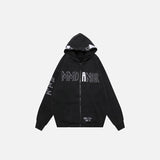 Embroidery Letter Print Zip-up Hoodie