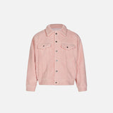 Front view of the pink Loose Solid Color Lambs Wool Coat in a gray background 