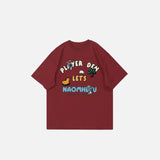 Front view of the red Cute Graphic Loose T-Shirt in a gray background 
