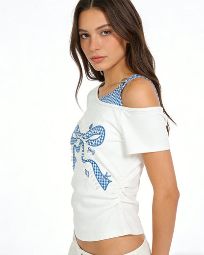 Bow Graphic Off-Shoulder Top