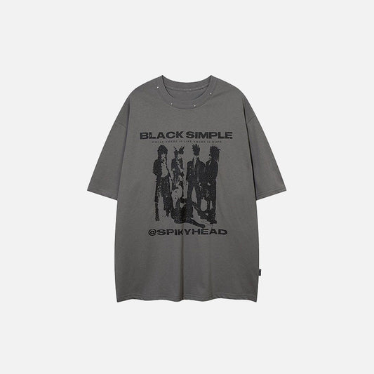 Front view of the dark grey 90's Spiky Head Loose T-shirt in a gray background 