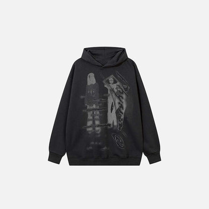 Front view of the gray Abstract Graffiti Hoodie in a gray background