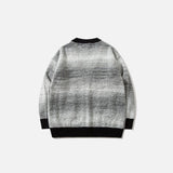 Back view of the gray Loose Long Sleeve Open Front Sweater in a gray background 