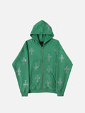 Y2K Cross Print Zip Up Hoodie