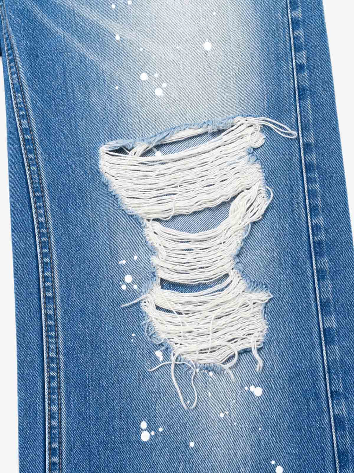 Leopard Knee-Detail Washed Distressed Straight-Leg Jeans; Denim Blue / S, Denim Blue / M, Denim Blue / L, Denim Blue / XL, Denim Blue / 2XL