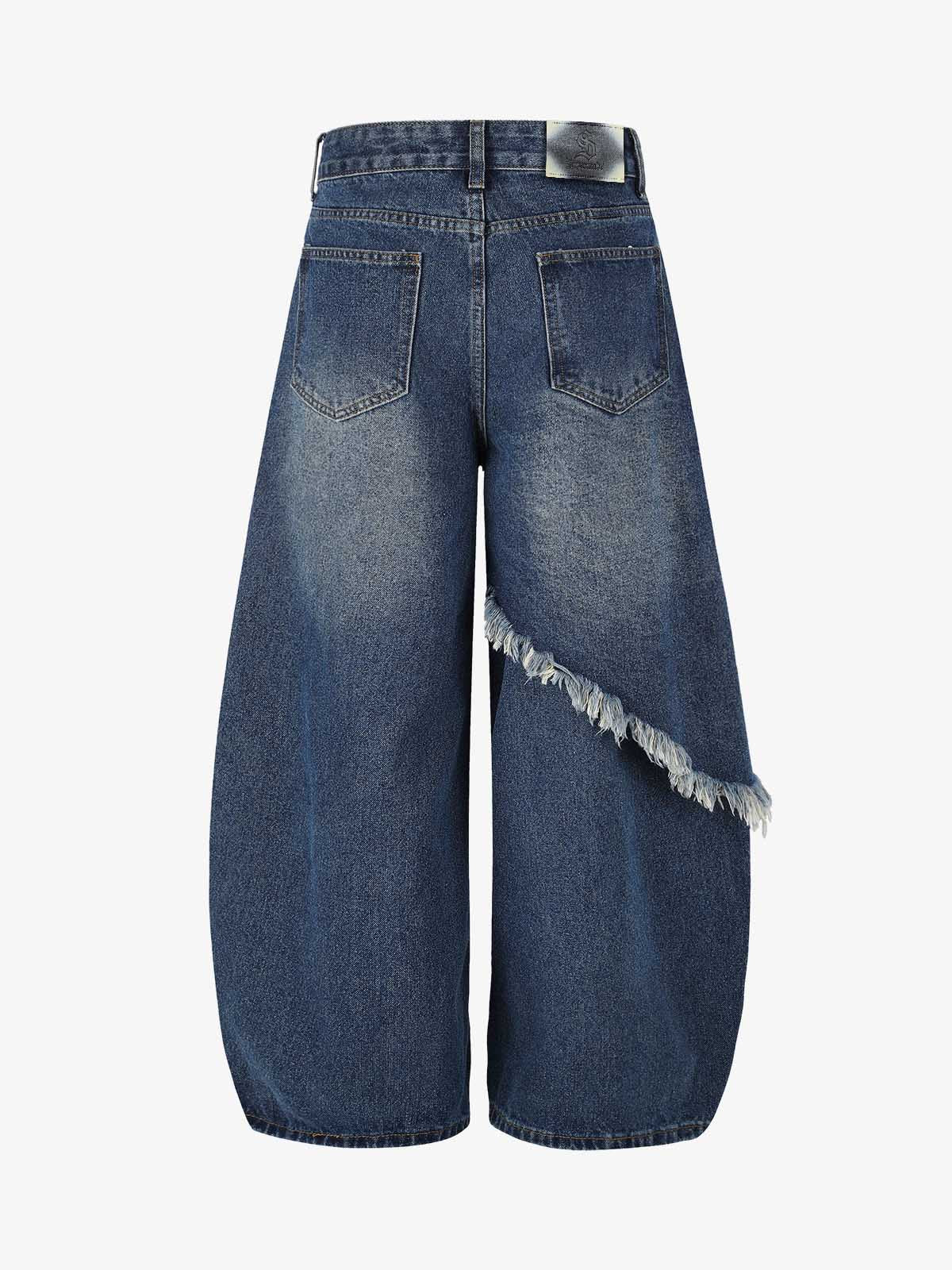Layered Rhinestone Baggy Jeans; Dark Blue / S, Dark Blue / M, Dark Blue / L, Dark Blue / XL