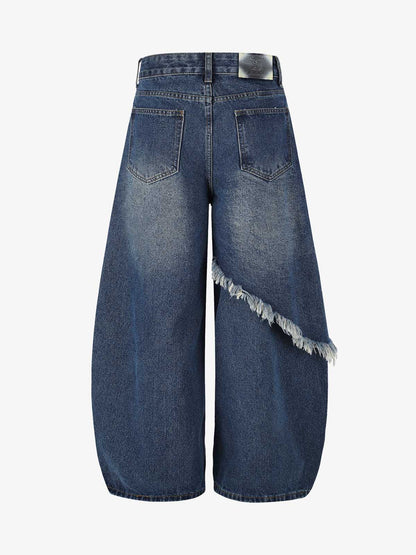 Layered Rhinestone Baggy Jeans; Dark Blue / S, Dark Blue / M, Dark Blue / L, Dark Blue / XL