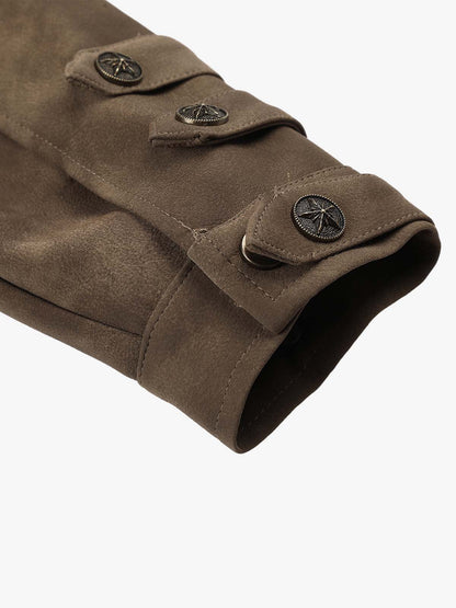Suede Button Boxy Fit Jacket; Dark Brown / S, Dark Brown / M, Dark Brown / L, Dark Brown / XL