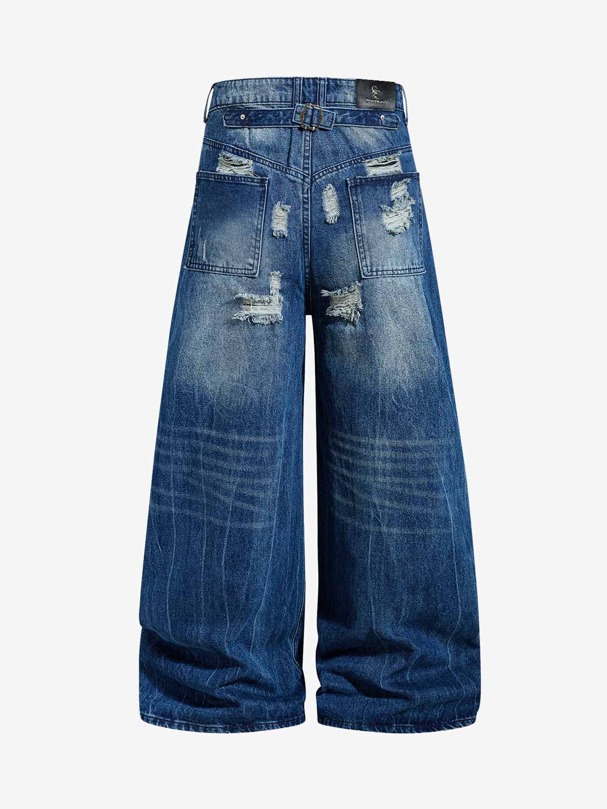 Washed Distressed Denim Jeans; Blue / S, Blue / M, Blue / L, Blue / XL, Blue / 2XL