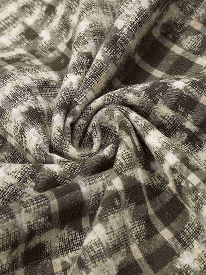 Distressed Plaid Casual Trousers; Coffee / S, Coffee / M, Coffee / L, Coffee / XL