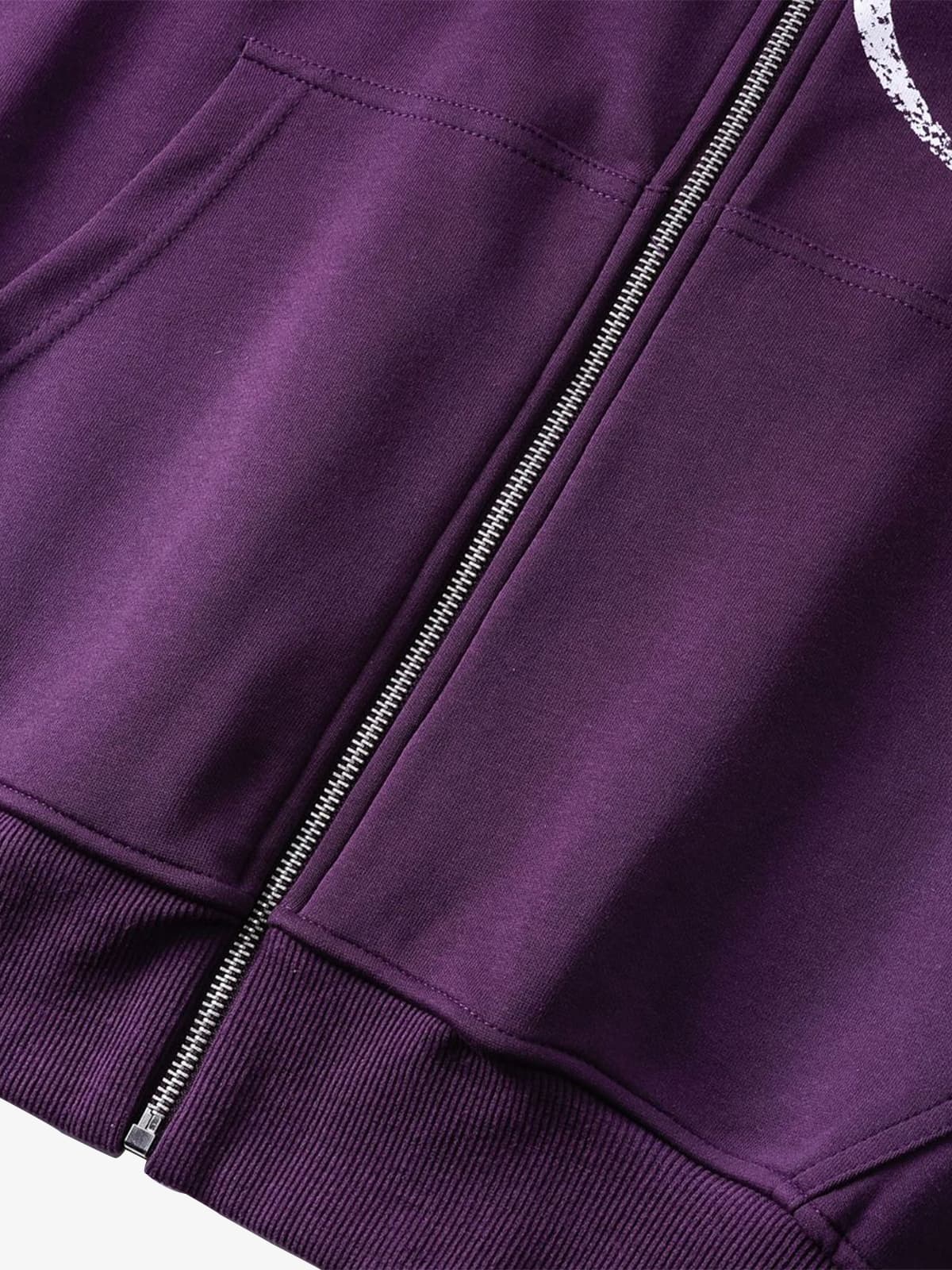High Street Script Letter Print Zip-up Hoodie Jacket; Purple / S, Purple / M, Purple / L, Purple / XL