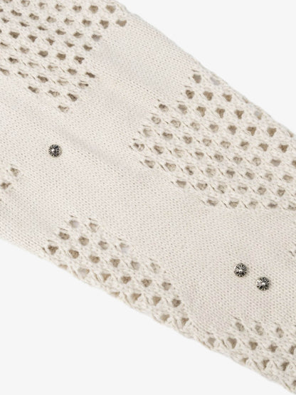 Knit Mesh Studded Boxy Zip-Up Hoodie; Beige / S, Beige / M, Beige / L, Beige / XL