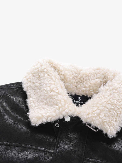 Faux Shearling PU Leather Padded Jacket; Black / M, Black / L, Black / XL, Black / 2XL