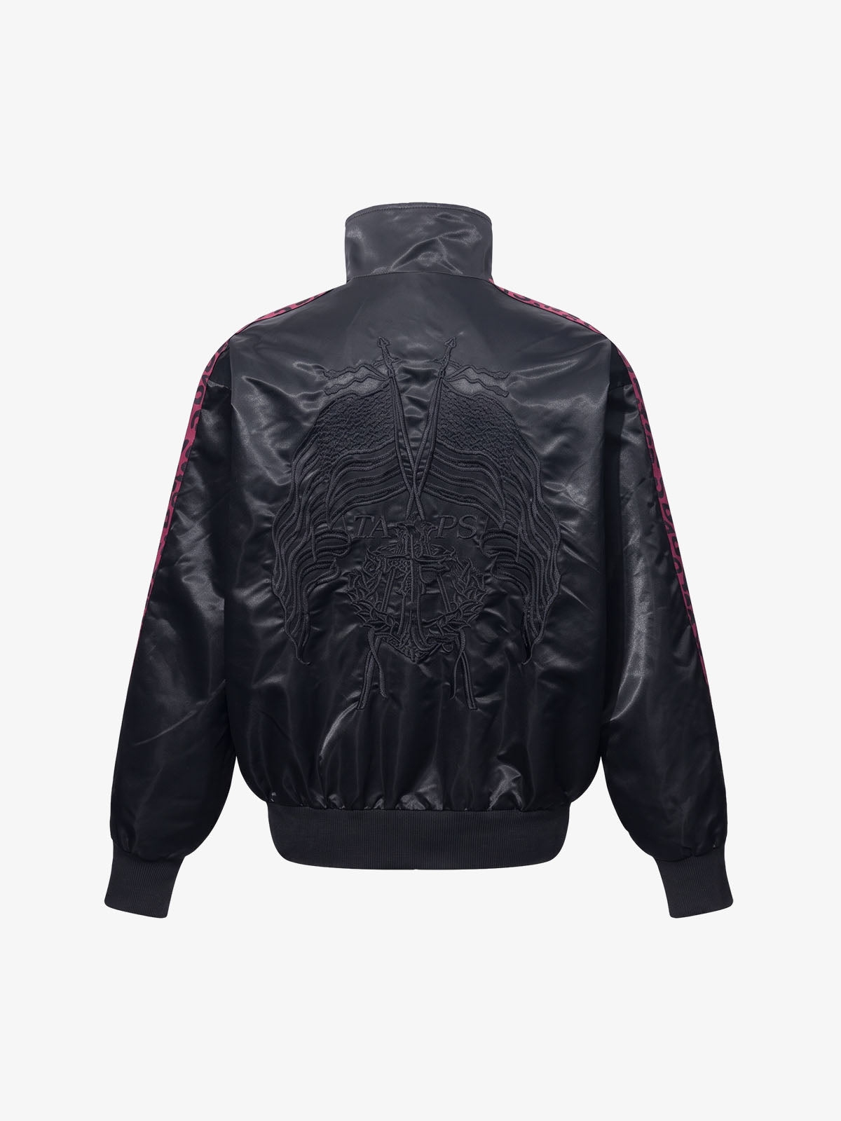 Butterfly Embroidered Leopard-Trim Satin Zip Jacket; Black / S, Black / M, Black / L, Black / XL