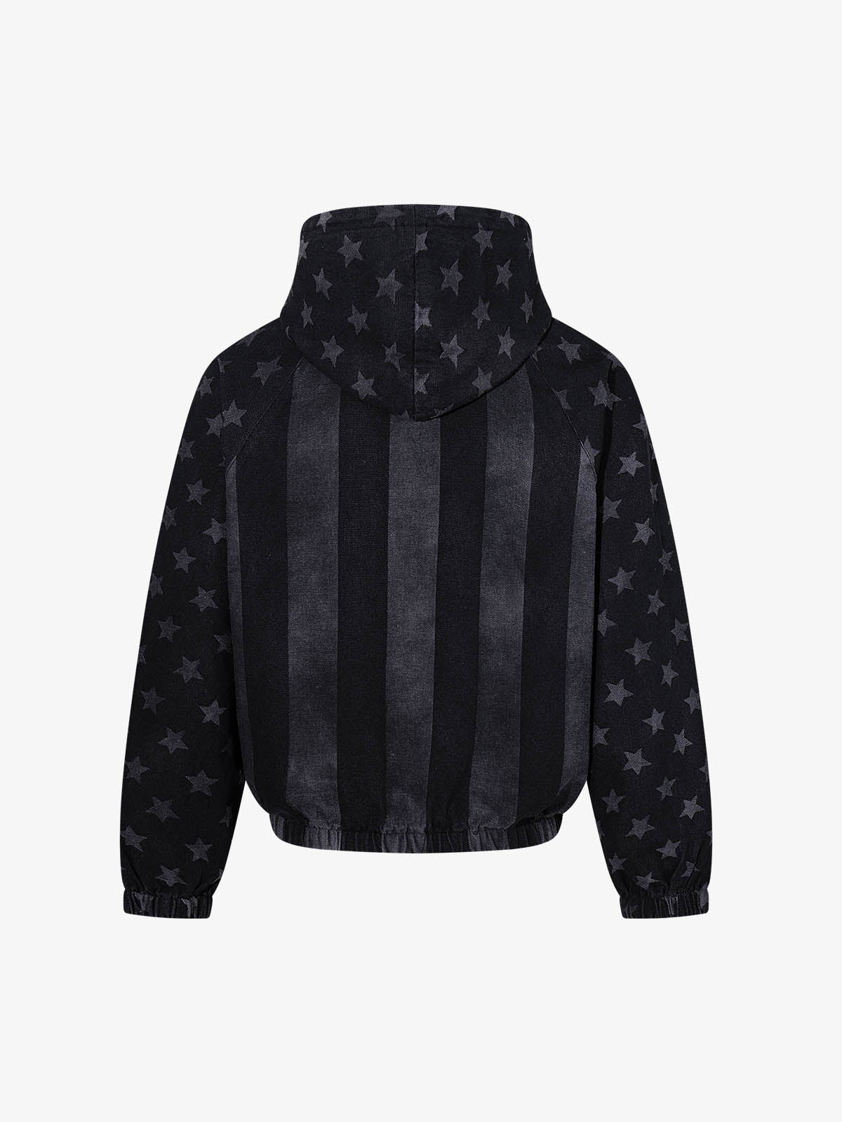 Distressed Star Print Denim Boxy American Vintage Hoodie; Black / M, Black / L, Black / XL
