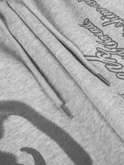 Dark Letter Graphic Drawstring Sweatpants; Gray / S, Gray / M, Gray / L, Gray / XL