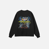Black Anime Devil Graphic Long Sleeve T-Shirt