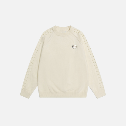 Stylish Oversized Pearl Detail Round Neck Sweater