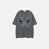 Women Butterfly Patch Oversized Cute Washed T-Shirt
