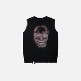 Gothic Oversized Skulls Graphic Sleevless Ripped Sweater