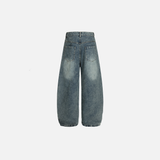 Cartoon Embroidered Vintage Washed Denim Jeans