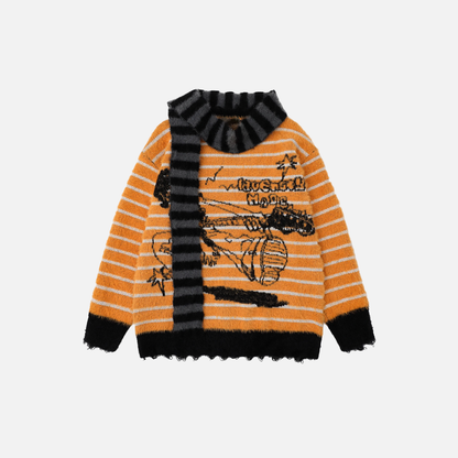 Cozy Striped with Scarf Knitwear Sweater