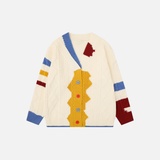 Retro Single Breasted Color Block V-Neck Collar Cardigan