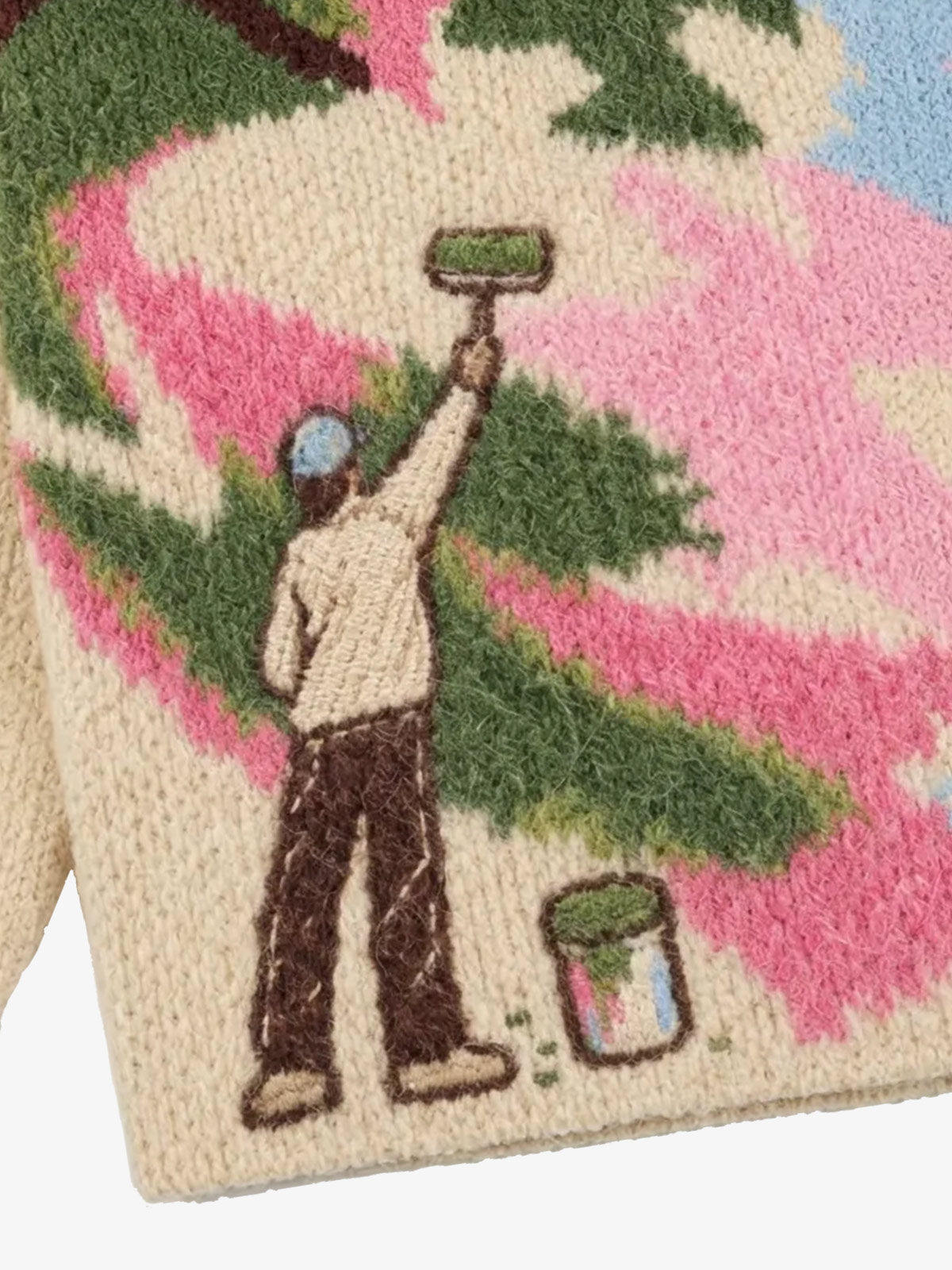 Art Story Graphic Jacquard Knit Polo Sweater; Apricot / S, Apricot / M, Apricot / L, Apricot / XL, Apricot / 2XL