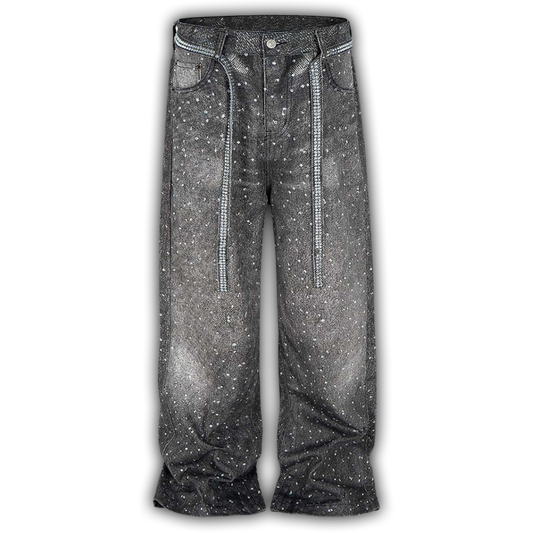 Rhinestone Chain Jeans Black