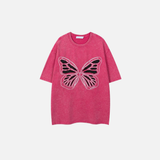 Women Butterfly Patch Oversized Cute Washed T-Shirt