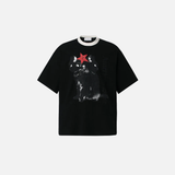 Perfect Fit Black Star Graphic Cat Print Cotton T-Shirt