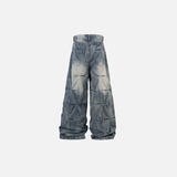 Trendy Designer Baggy Pleated Denim Wide Leg Jeans