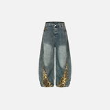 Y2K Vintage Patchwork Leopard Print Wide Leg Jeans