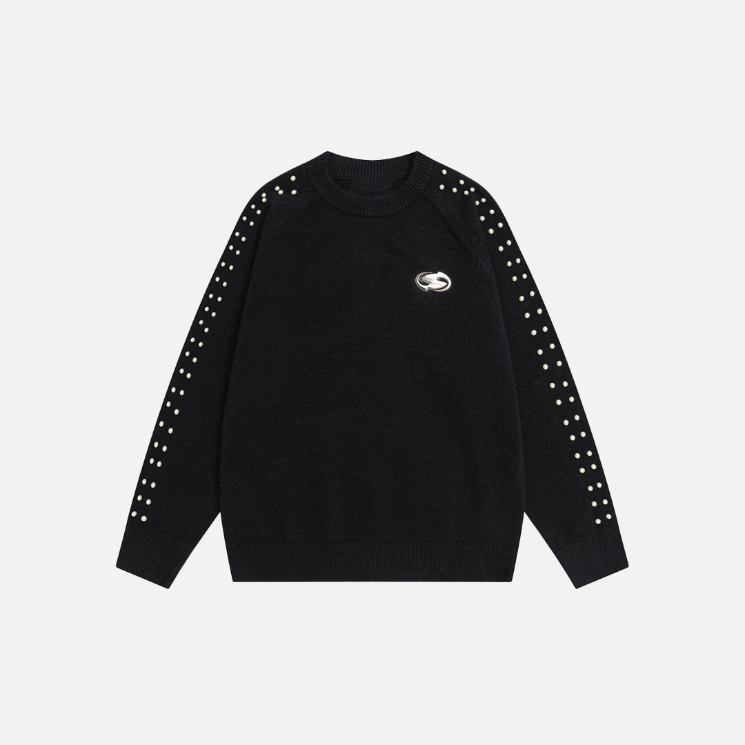 Stylish Oversized Pearl Detail Round Neck Sweater