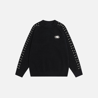 Stylish Oversized Pearl Detail Round Neck Sweater
