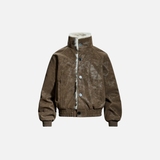 Retro Spliced Turn Down Collar Fur Leather Jacket