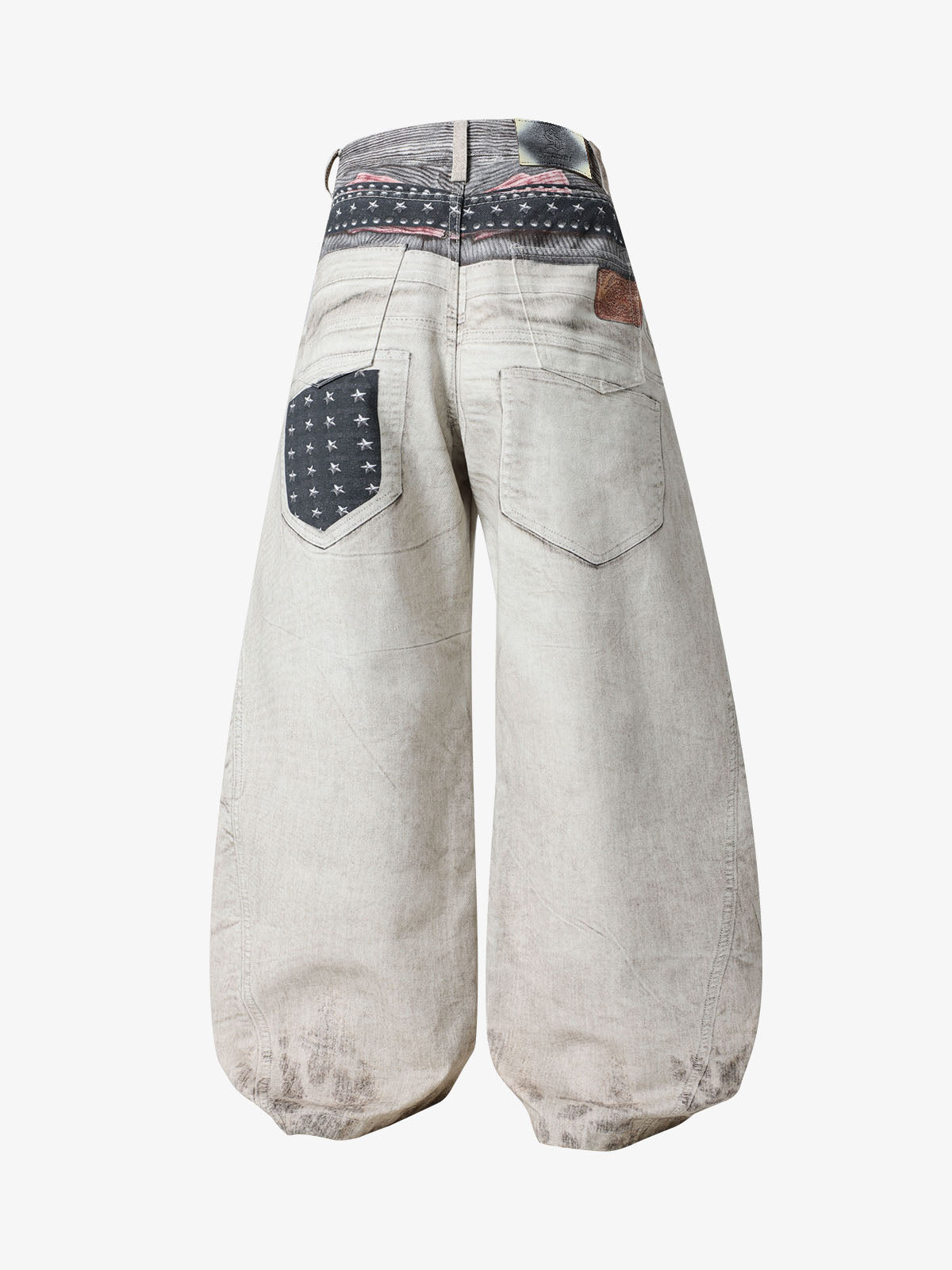 3D Print Double Waist Barrel Baggy Jeans; White / S, White / M, White / L, White / XL