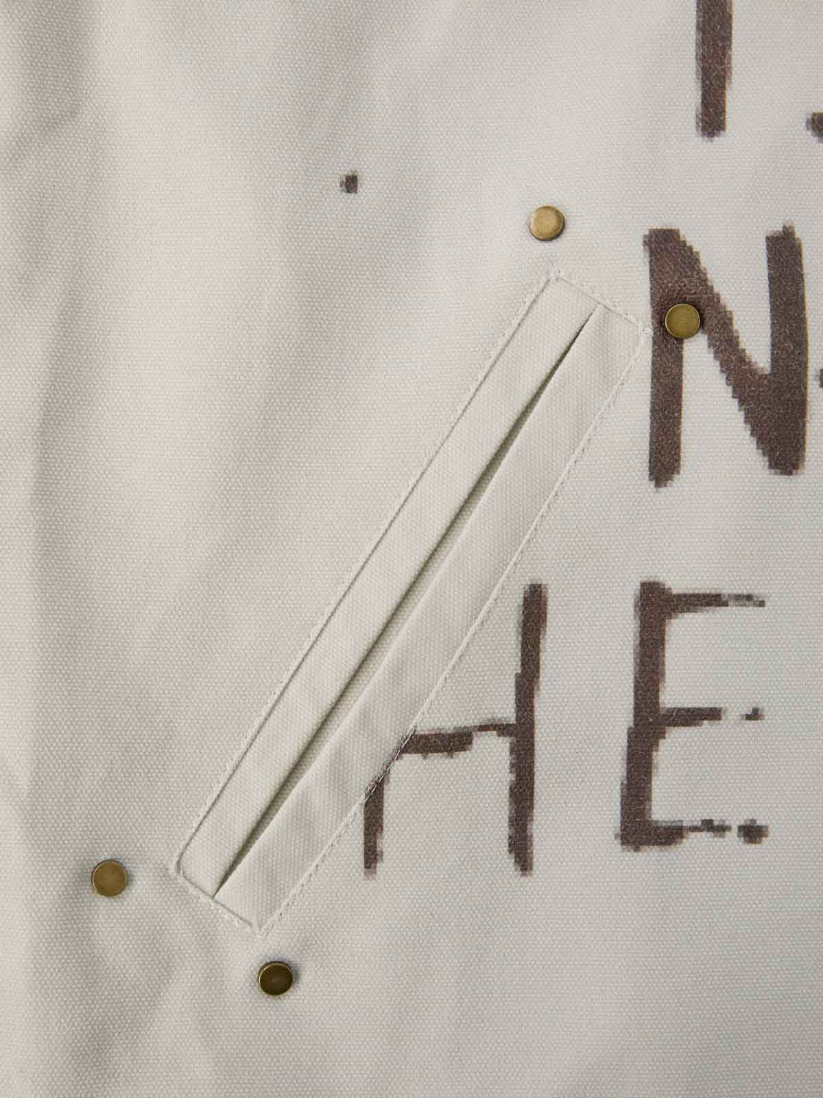 Supermade Slogan Print Color-Blocked Embroidered Retro Canvas Jacket; Off-White / S, Off-White / M, Off-White / L, Off-White / XL, Off-White / 2XL