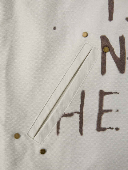 Supermade Slogan Print Color-Blocked Embroidered Retro Canvas Jacket; Off-White / S, Off-White / M, Off-White / L, Off-White / XL, Off-White / 2XL