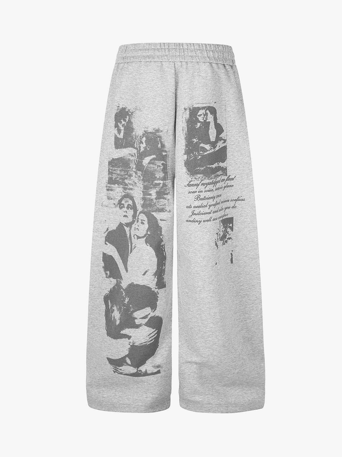 Dark Letter Graphic Drawstring Sweatpants; Gray / S, Gray / M, Gray / L, Gray / XL