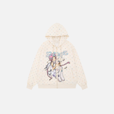 Cozy Retro Anime Girl Print Hooded Sweatshirt