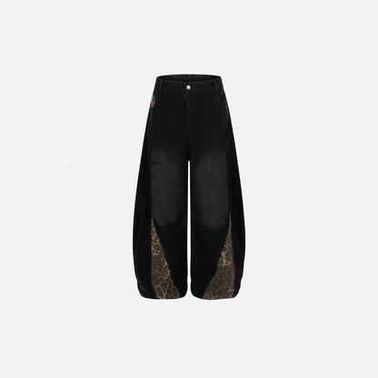Y2K Vintage Patchwork Leopard Print Wide Leg Jeans