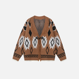 Fashionable V-Neck Jacquard Tassel Cardigan