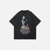 Retro Vintage Washed Black Robot T-Shirt