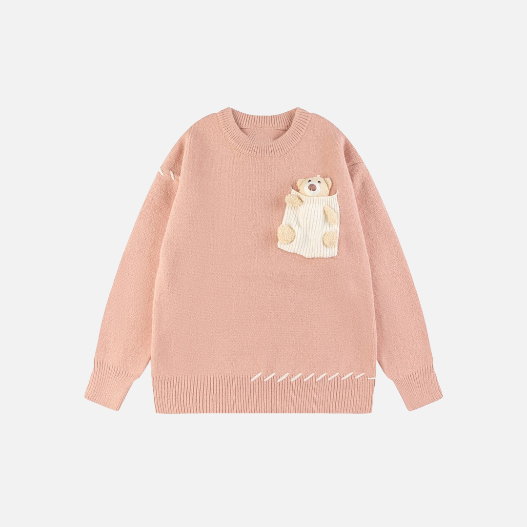Y2K Cozy Bear Pocket Knitted Sweater