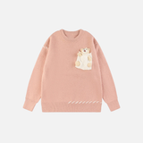 Y2K Cozy Bear Pocket Knitted Sweater